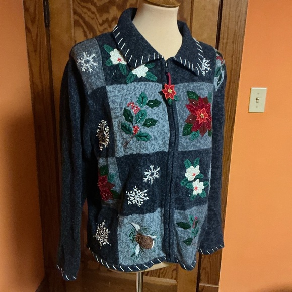 Vintage 90s Tiara International Zip down Christmas Cardigan - Picture 6 of 13